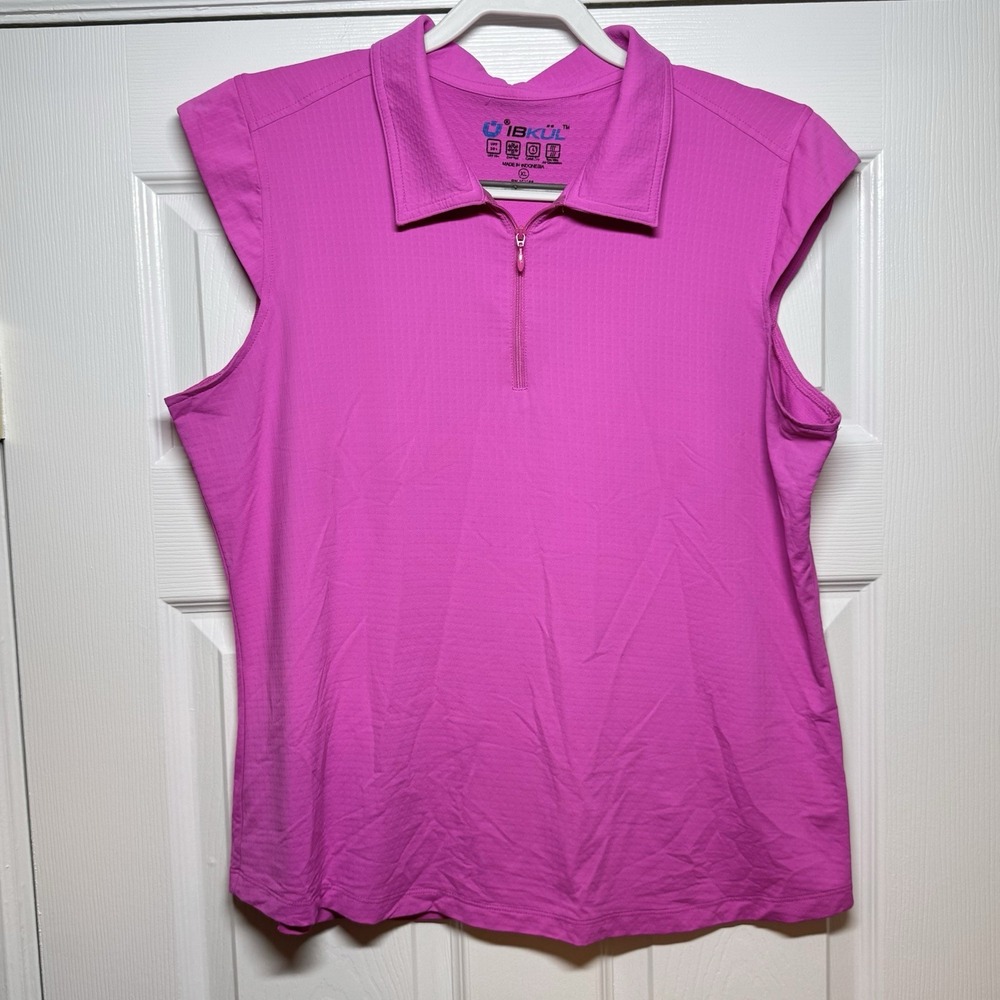 IBKUL Women's XL Solid Sleeveless Polo Hot Pink 1/4 Zip UPF 50 Cooling Golf
